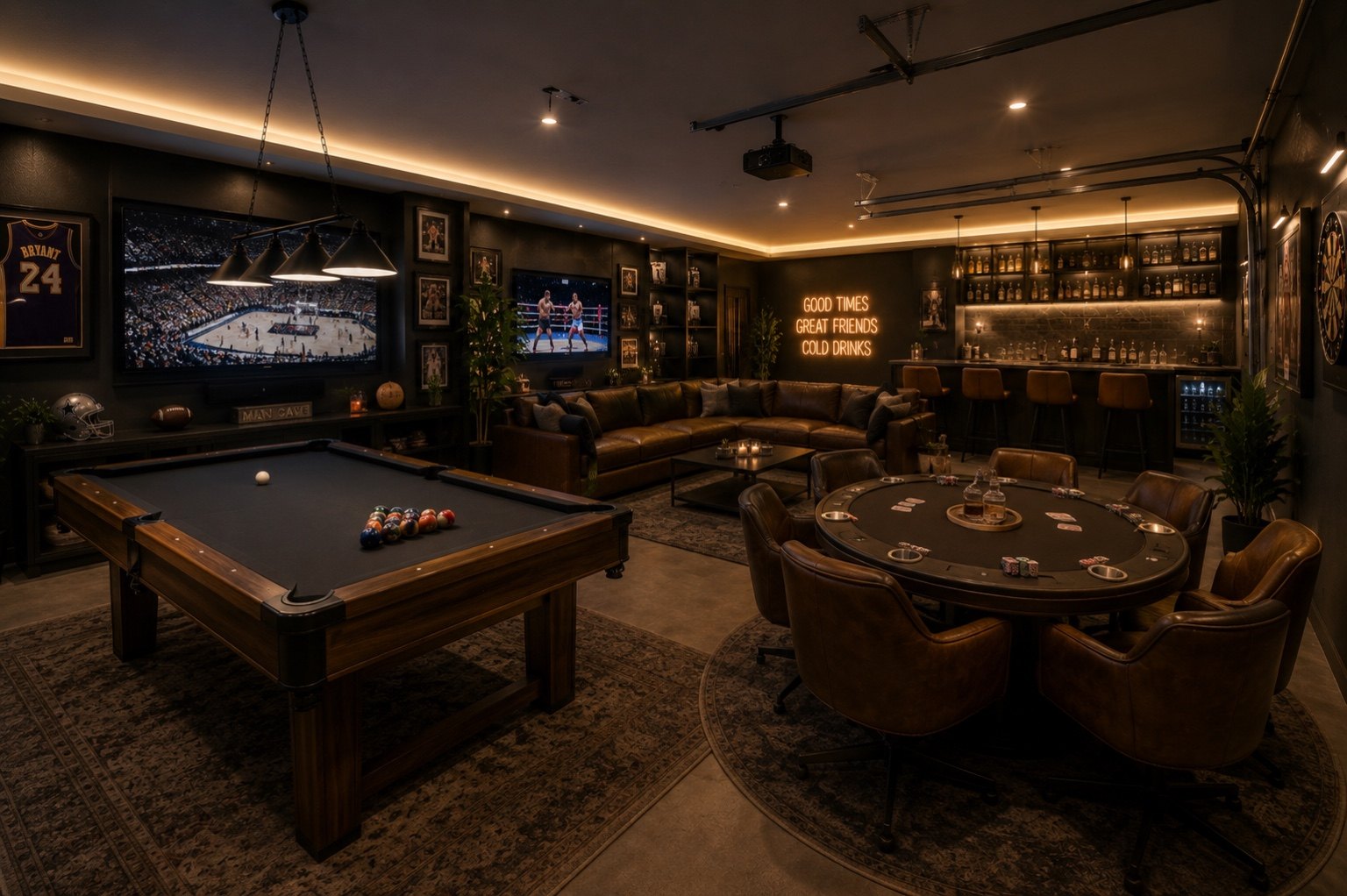 Garage converted into entertainment lounge